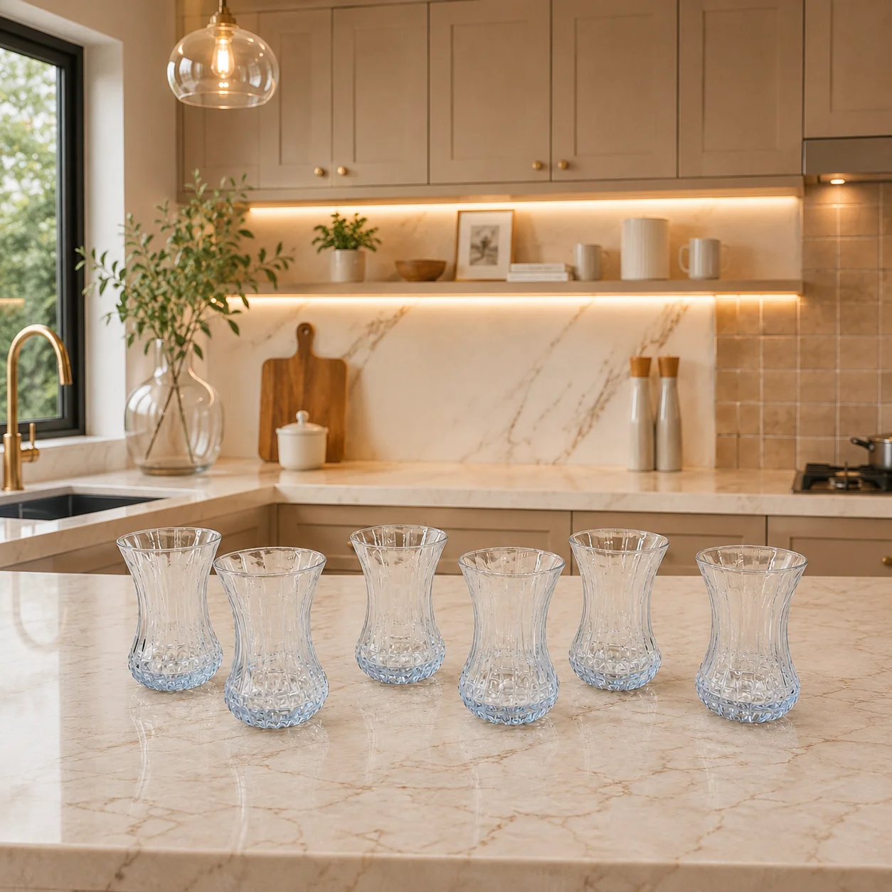6 Kristal Optik Desenli 6'lı Çay Bardağı - Görsel 1